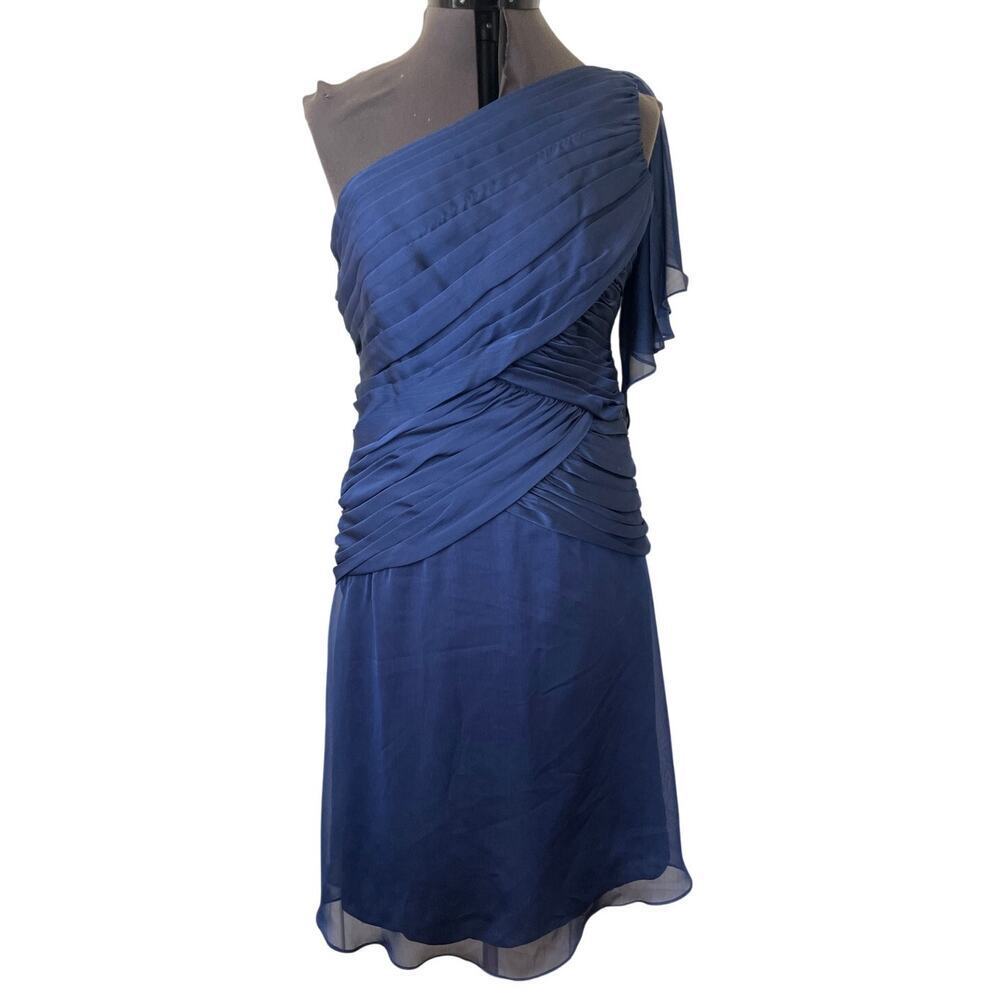 Jade By Jasmine Blue Pleated Top One Shoulder Chiffon Formal Dress Size P10